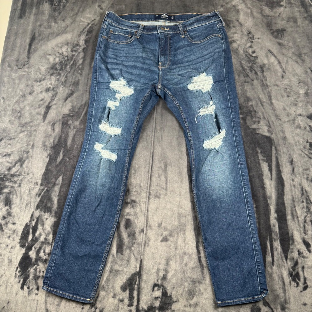 Hollister Skinny Jeans Mens 36x32 Blue Distressed Advanced Stretch Denim